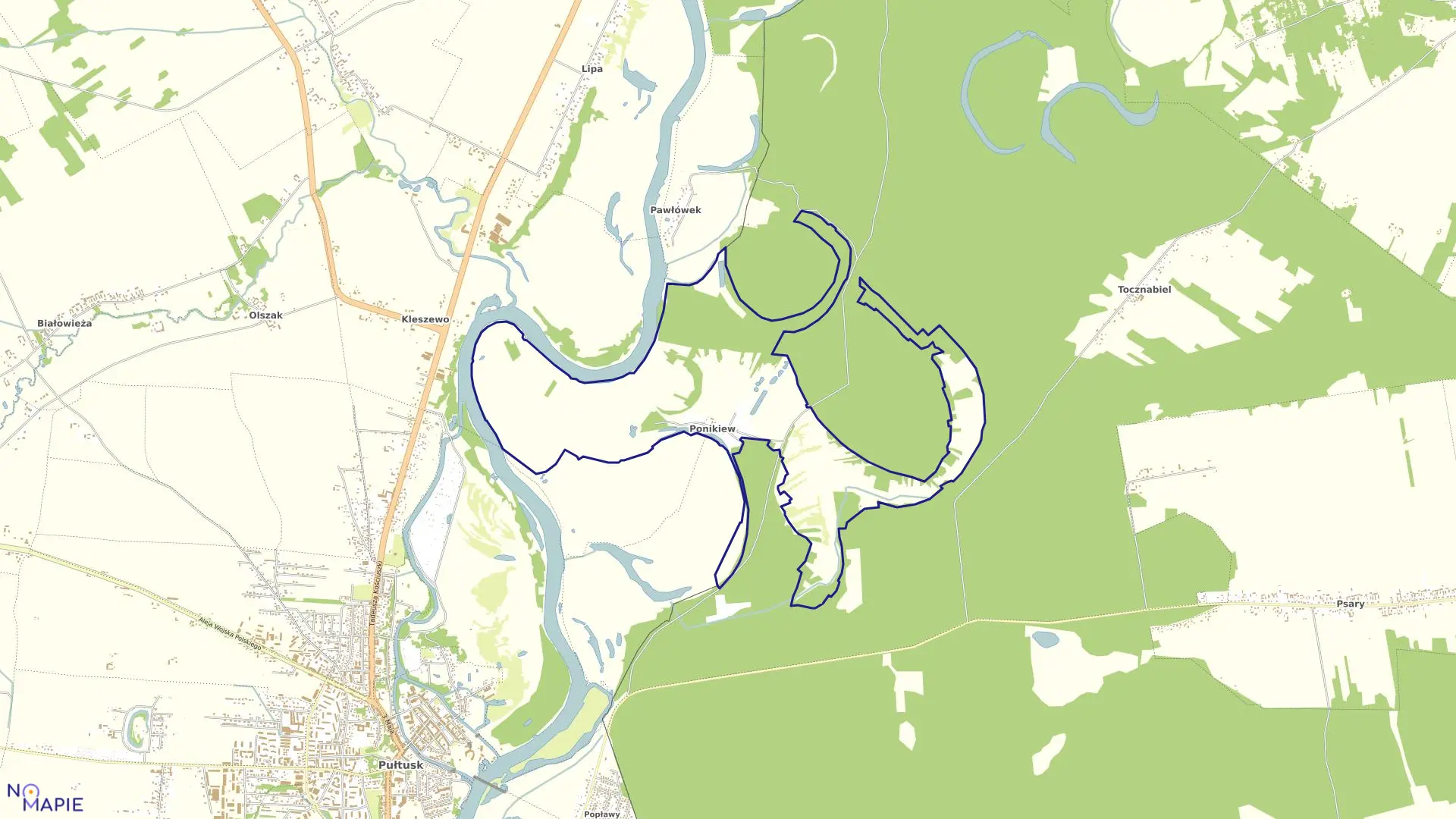 Mapa obrębu PONIKIEW w gminie Pułtusk