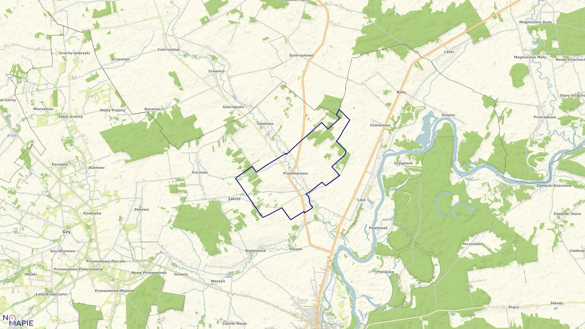 Mapa obrębu PRZEMIAROWO w gminie Pułtusk