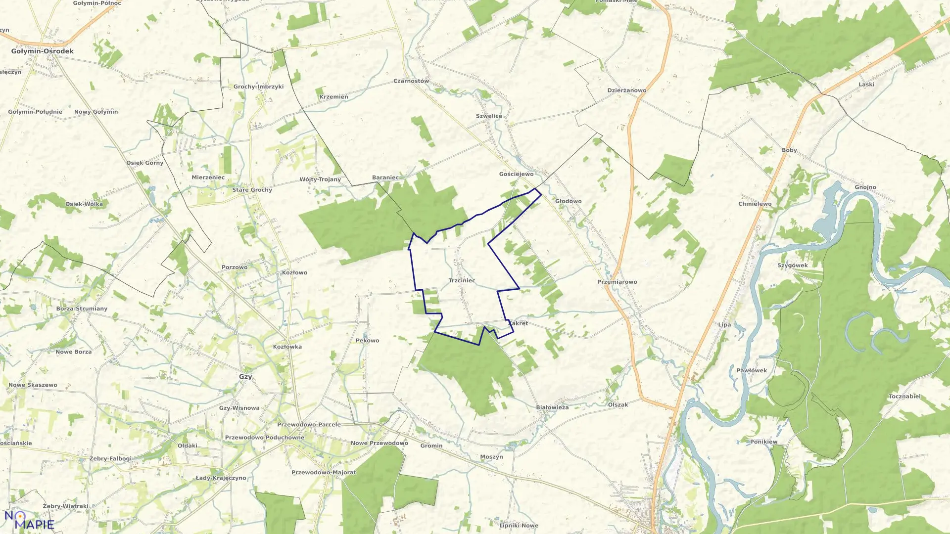 Mapa obrębu TRZCINIEC w gminie Pułtusk